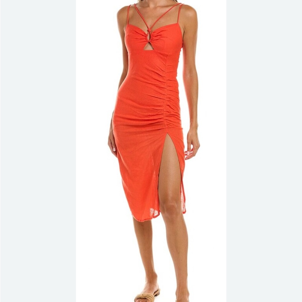 Vix Solid Tricia Linen-Blend Maxi Dress swim cover up small worn once